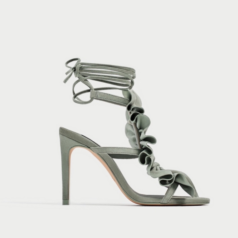 ZARA 100% LEATHER RUFFLE LACE UP HIGH HEELS STILETTO BRAND NEW WITH TAGS - Picture 2 of 6